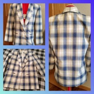 Vtg Boyfriend Blazer S blue windowpane plaid USA oversized Y2K